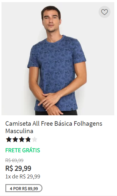 camiseta azul manga curta, camisa barata masculina manga curta 