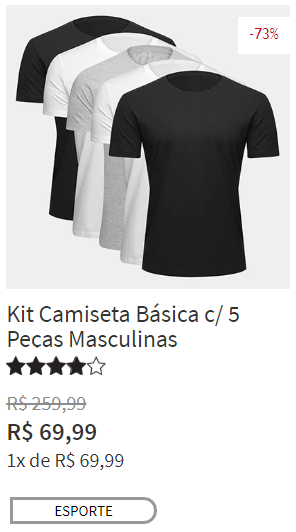 5 camisas basicas manga curta masculina