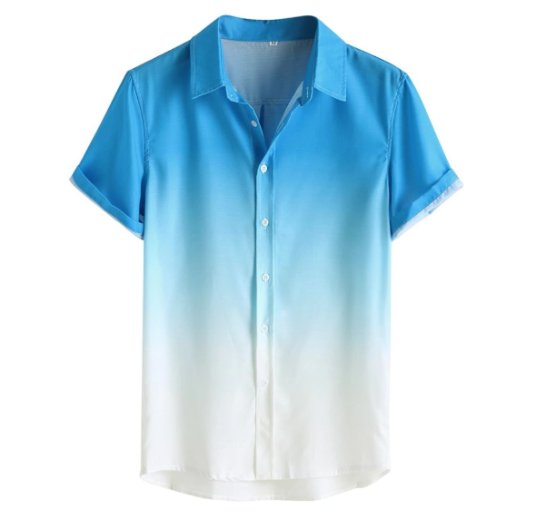 Camisa social manga curta degrade azul claro, azul bebe - camisa social azul escuro degrade
