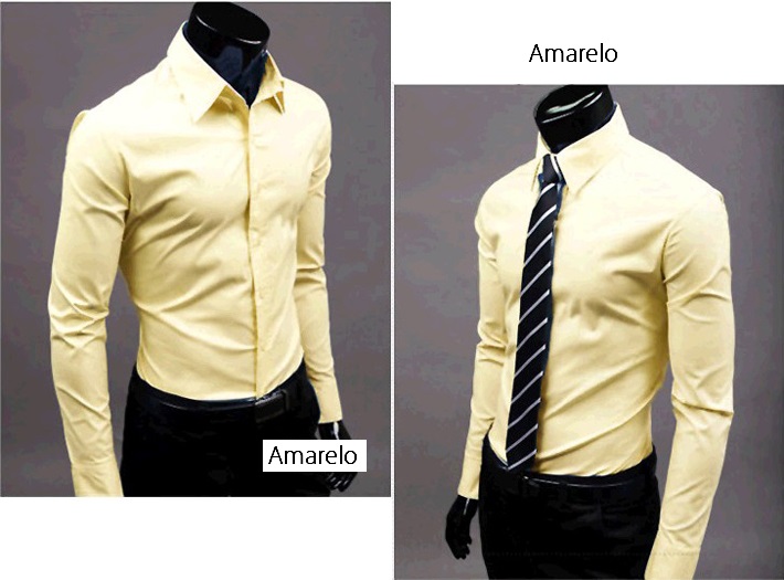 camisa_social_amarela_manga_longa_slim_fit_estilosa_barata_algodão_luxo_em_promoçao