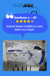 camisa social branca com detalhe azul